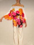 Fashion Commuting Two Sets Of 2025 New One-Word Shoulder Clothing + High-Waisted Broad Leggings Printed Set 68HZ