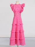 Trendy Holiday Dress 2025 New Sleeveless High-Waist Embroidery Design Solid Color Round Collar Long Dress 68HZ