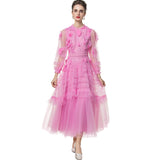 Heavy Industry Lien Clams Nail Pearl Three-Dimensional Flower Pink Round-Necked Princess Dress Dress Dress Famous Spring And Summer Woman 2025 68HZ