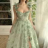 The Bridesmaid's Suit Slings Linden With Forked Temperament Sexy Evening Dress Lace Mesh Dress 68HZ