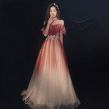 One-Word Shoulder Evening Dress Dress Woman 2025 New Wedding Banquet Dress Atmosphere Thin Brat Bride Toast 68HZ