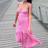 Summer New Hottie Crumided Sling Dress Body-Dew Long Skirt Print Dress Sweet Spicy Wind 68HZ