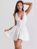 Summer New High-End Sexy Perspective Hollow Sleeveless Dress High Waist Repair V-Neck A Dress Woman 68HZ