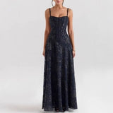 New Slings Tulle Formal Dress Women's Flower Lace Paste Long Ball Dress 68HZ