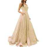 2025 Prom Dress Long A-Shaped With Pocket Formal Evening Dress Side Open Flash Party Dress 68HZ