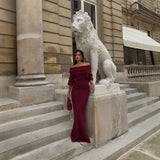 Solid-Colored Out-Shouldered Knitted Long Dress Stylish Sexy Body-Sucking Knitted Long Dress Dress 68HZ