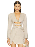 High-End Women's Suit Sexy Hollow With Long-Sleeved Top Irregular Tie Short Skirt Two-Set 68HZ
