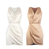 Autumn New Long-Sleeved French Temperament Design Small Silk And Satin Noodle Folds To Collect Thin Dress Women 68HZ