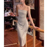 Folded Densant Sling Dress Female Summer Niche Design French Waist Repair Black Dress Dress Dress Dress 68HZ