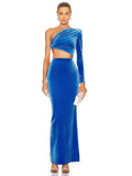 Women's Slanted Shoulder Long-Sleeved Velvet Fashion Sexy Body Fork Sexy Bag Hip Dress 68HZ