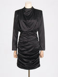 2025 Spring Festival New Temperament Women's High-Grade Black Short Dress High-Necked Ass Tos-Dressed Folded Dress Woman 68HZ