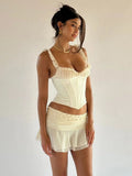 Hot Fashion Suit Sexy Sling Small Coat Mesh Perspective Flower 100-Fold Short Skirt Two-Set Woman 68HZ