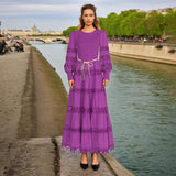 French Retro High-End Long Dress 2025 Spring New Hollow Tie Solid Color Waist Thin Dress Woman Trend 68HZ