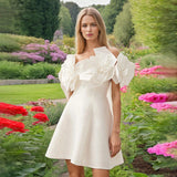 Temperament Famous Wind 2025 Spring New Fashion Niche One-Word Splicing Flowers Short Dress Woman 68HZ