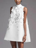 Famous Style Temperament Loose Short Dress 2025 New Design Nail Bead Three-Dimensional Flowers Sleeveless Dress Woman 68HZ
