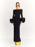 High-End Female Sense Collar Long-Sleeved Tidal Fork Dress Banded Dress 68HZ