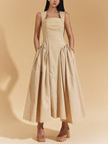 Vintage Sling Dress 2025 Early Summer New Solid Color Sleeveless Fashion Temperament Splicing Lotle Leaf Side Dress 68HZ