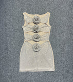 High-End Women's Sexy Hollow Tight-Night Ass Flowers Decorating Dress Temperament Diamond Dress 68HZ