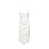 Folded Densant Sling Dress Female Summer Niche Design French Waist Repair Black Dress Dress Dress Dress 68HZ