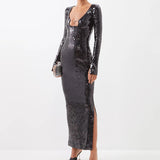 High-End Women's Fashion Sexy Thighs Horn Sleeve Skirt Under The Fork Dress Dress Dress Woman 68HZ