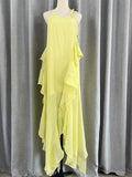 Naughty Fashion Show-Back Vintage Linen-Backed Lint-Slanted Shoulder-Hanging Neck Dress Dress Female Designer 68HZ
