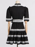 French Temperament Short Dress 2025 Spring New Splicing Color High-End Lotus Leaf Side To The Waist Thin Dress Woman Trend 68HZ