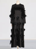 Elegance Elegant Dress 2025 Spring New Splicing Feather Flower Temperament Slim Slim Dress Dress Woman 68HZ