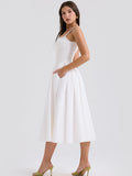 Women's Summer New White Lace Sling Splicing Repair Body Medium Long Dress French Dress Pure Lust 68HZ