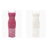 Bring Your Own Gentle Buff~ French Tea Dress Rose Lace Sling Dress Famous Temperament Bodybine Dress 68HZ