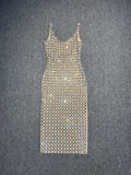 Women's Heavy Industry Hot Diamond Glitter Back Open Light Luxury Banquet Birthday Sexy Dress Sling Skirt 68HZ