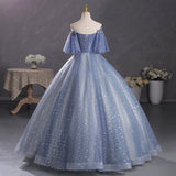 New Gray-Blue Temperament Beautiful Solo Performance Costume Student Vocal Art Canopopy Skirt Annual Meeting Host Evening Dress 68HZ