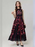 Spring/Summer 2024 New Red Vintage Print Stud Vest Black Dress Dress Dress Woman 68HZ