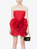 High-End Women's Sexy Breasted Dress Skirt Big Flower Decorative Temperament Dress Dress Banquet Dress Dress Dress Dress Dress Girl 68HZ