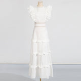 Trendy Holiday Dress 2025 New Sleeveless High-Waist Embroidery Design Solid Color Round Collar Long Dress 68HZ
