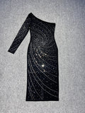 High-End Women's Dress Single Shoulder Hot Diamond Dress New 68HZ