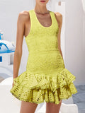 Sweet And Spicy Sexy Wind 2024 Spring New Loose Waist Fold Design Lotus Leaf Side Short Sling Dress 68HZ