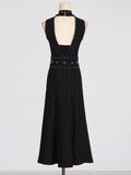 Elegance Elegant Wind 2025 Spring New Nail Beads Diamond Ring Collar Sleeveless Waist Slim Slimmed A-Word Dress 68HZ