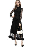Heavy Industry Three-Dimensional Flower Collared Long-Sleeved Lace-Bum Dress Princess Dress Autumn And Winter Women's Dress New 2024 68HZ