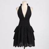 Sexy Babes Dress 2025 Spring New Fashion Deep V-Neck Sleeveless Hanging Neck High Waist Thin Dress Woman 68HZ