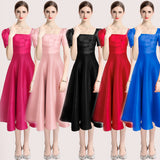 French Hepburn Style Temperament Pure Color Folds To The Waist Slim Hem Solid Color Dress Dress Summer 68HZ