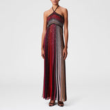 Bohemian Wind Hanging Neck Collar Dress 2025 New Niche Colliding Color Long Folding Dress Women's Summer 68HZ