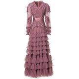 Heavy Industry Glide Sexy V-Neck Lotus Side Fluffy Long Dress Dress Dress Stand Women's Spring And Summer 2025 68HZ