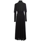 Cloak Sleeves Folded Waist Wine Red Elastic Knitted Princess Style Dress Station Spring And Summer Women New 2025 68HZ