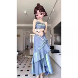 Evening Dress New French Masquein Blue Hanging Dress Female Summer At-Aug Princess Birthday Dress 68HZ