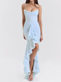 Sexy Women's High-Sensing Mesh Sling Dress New Folds Irregular Fashion Design Temperament 68HZ