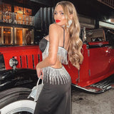 Women's Temperament High-End Heavy Industry Tud Tuxedo Sexy Open Fork Pure Desire Hanging Dress Dress Dress Dress Dress 68HZ