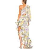 Fashion Sexy Oblique Shoulder Crumid Dress Girl Body Hollow Lotus Leaves Set Irregular Dress 68HZ