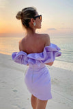 Dress 2024 Summer Women's Clothing Lotus Side Sexy Oblique Shoulder High-End Temperament Dress Dress Dress 68HZ