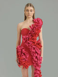New Sexy Shoulder Bag Hip Dress High-End Temperament Hit The Color Lotus Leaf Dress Skirt Skirt Skirt Dress Skirt 68HZ