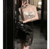 2025 New Sexy Lace Splicing Open Fork A-Word Skirt High Waist Thin Temperament Half-Dress Skirt Skirt 68HZ